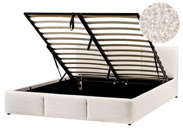 Bed met opbergruimte Bouclé BOUSSE 160 x 200 cm Gebroken wit