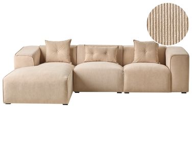 Canapé d'angle 3 places DOLVA Velours côtelé Beige Côté droit