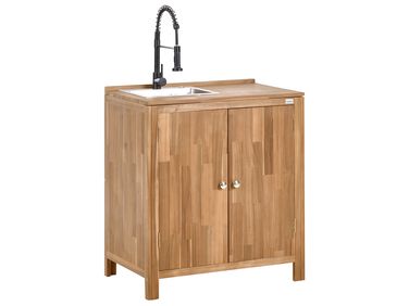 Outdoor Kitchen Cabinet with Sink VENOSA Acacia Wood Brown/ Black