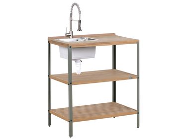 Outdoor Kitchen Island with Sink IVREA Certified Acacia Wood Brown/ Silver