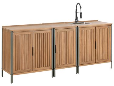 3 Piece Outdoor Kitchen Set with Sink IVREA Certified Acacia Wood Brown/ Black