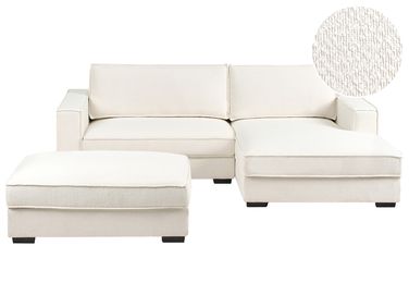Canapé d'angle RENDERS Bouclé Blanc cassé avec ottoman Côté gauche