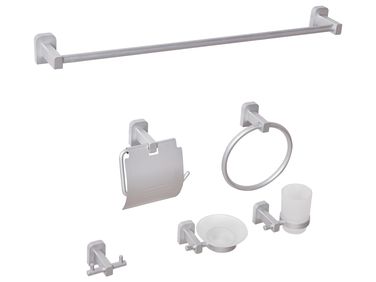 6-delige badkamer hardware set POCONE met handdoekstangen en -haken Zilver