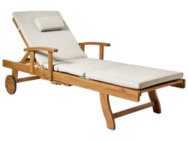 Sun Lounger with Cushion JAVA PREMIUM Reclining Acacia Wood Taupe