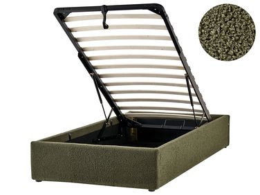 Ottoman Bed without Headboard Boucle DINAN 90 x 200 cm (EU Single) Dark Green