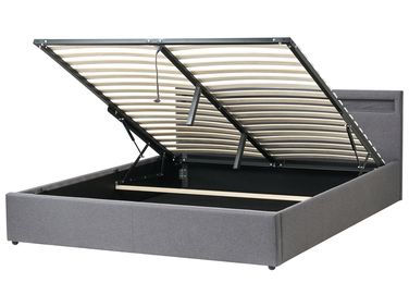 Ottoman Bed with LED Fabric ARMELLE 180 x 200 cm (EU Super King) Dark Grey