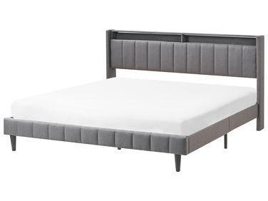 Bed with LED Fabric BEAULIEU 180 x 200 cm (EU Super King) with USB Port with Storage Dark Grey
