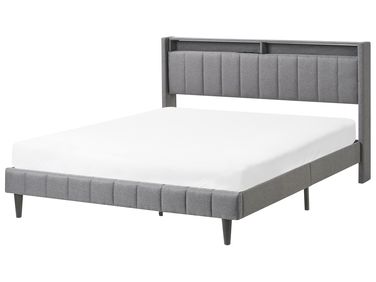 Bed with LED Fabric BEAULIEU 160 x 200 cm (EU King Size) with USB Port with Storage Dark Grey