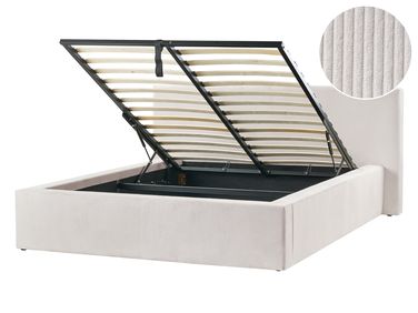 Bed met opbergruimte Corduroy LILLEBONNE 140 x 200 cm Lichtbeige