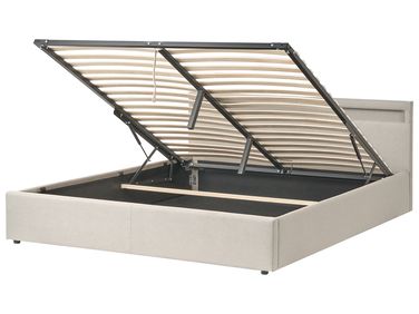 Opbergbed met LED Stof ARMELLE 180 x 200 cm Beige