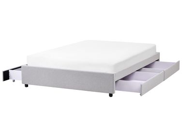 Bed with Storage Drawers without Headboard Fabric PRADES 140 x 200 cm (EU Double) Light Grey