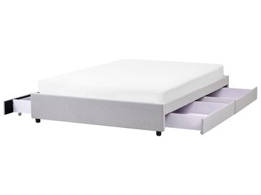 Bed with Storage Drawers without Headboard Fabric PRADES 160 x 200 cm (EU King Size) Light Grey