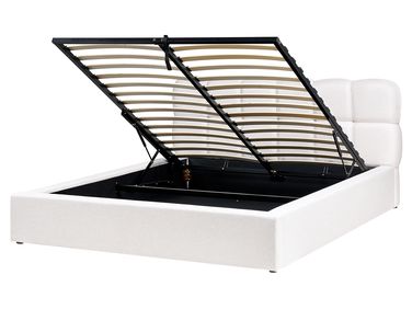 Bed met opbergruimte Stof BASTON 160 x 200 cm Gebroken wit